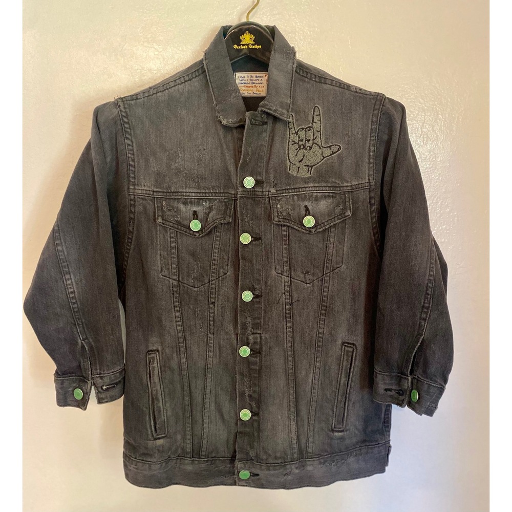 Sandrine Rose Black Denim Jacket L'amour Est Mort Distressed Rock On Hand Small
